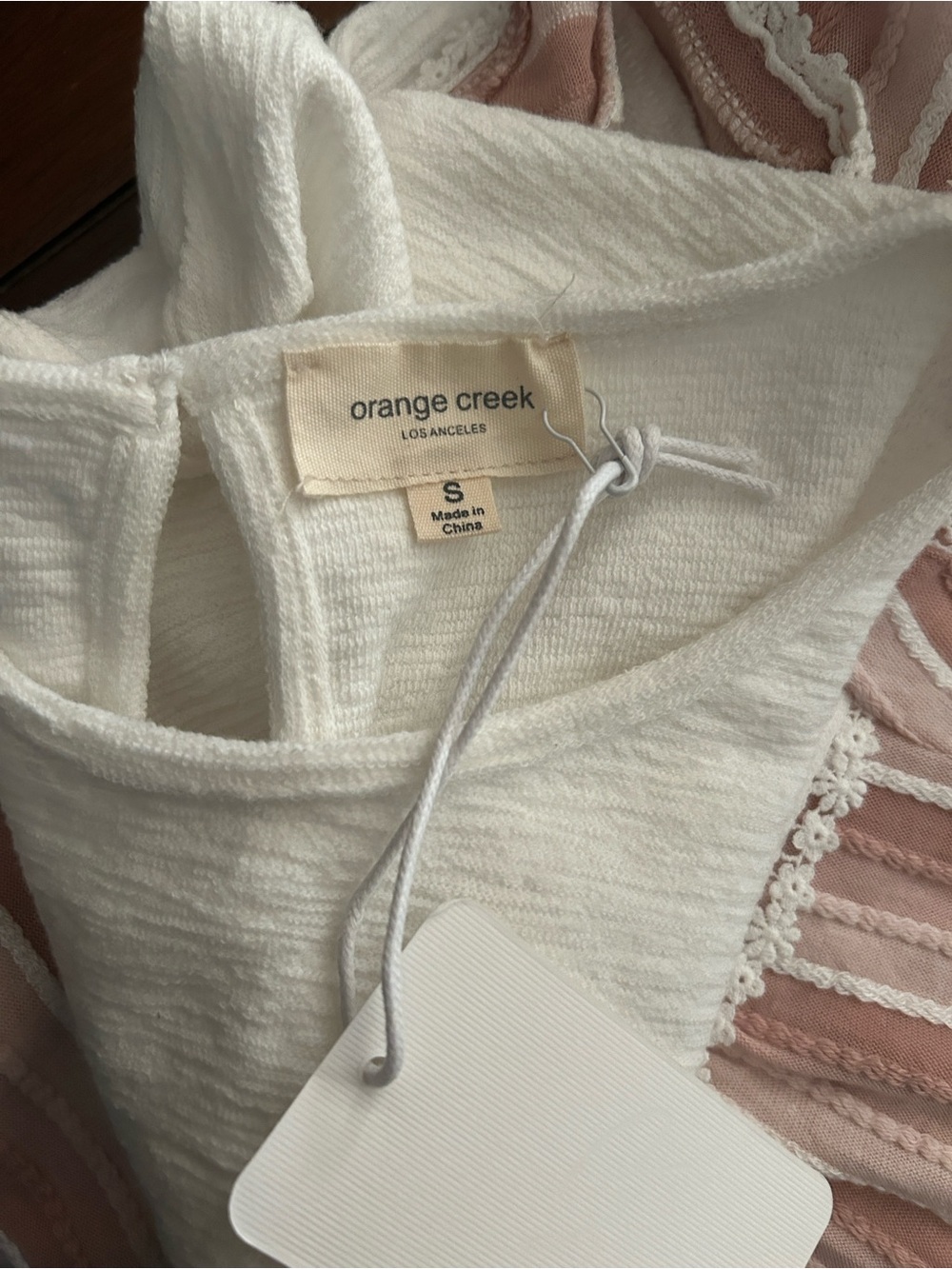 orange creek Pink and White Striped Knit Top with Lace Trim - Picture 2 of 2